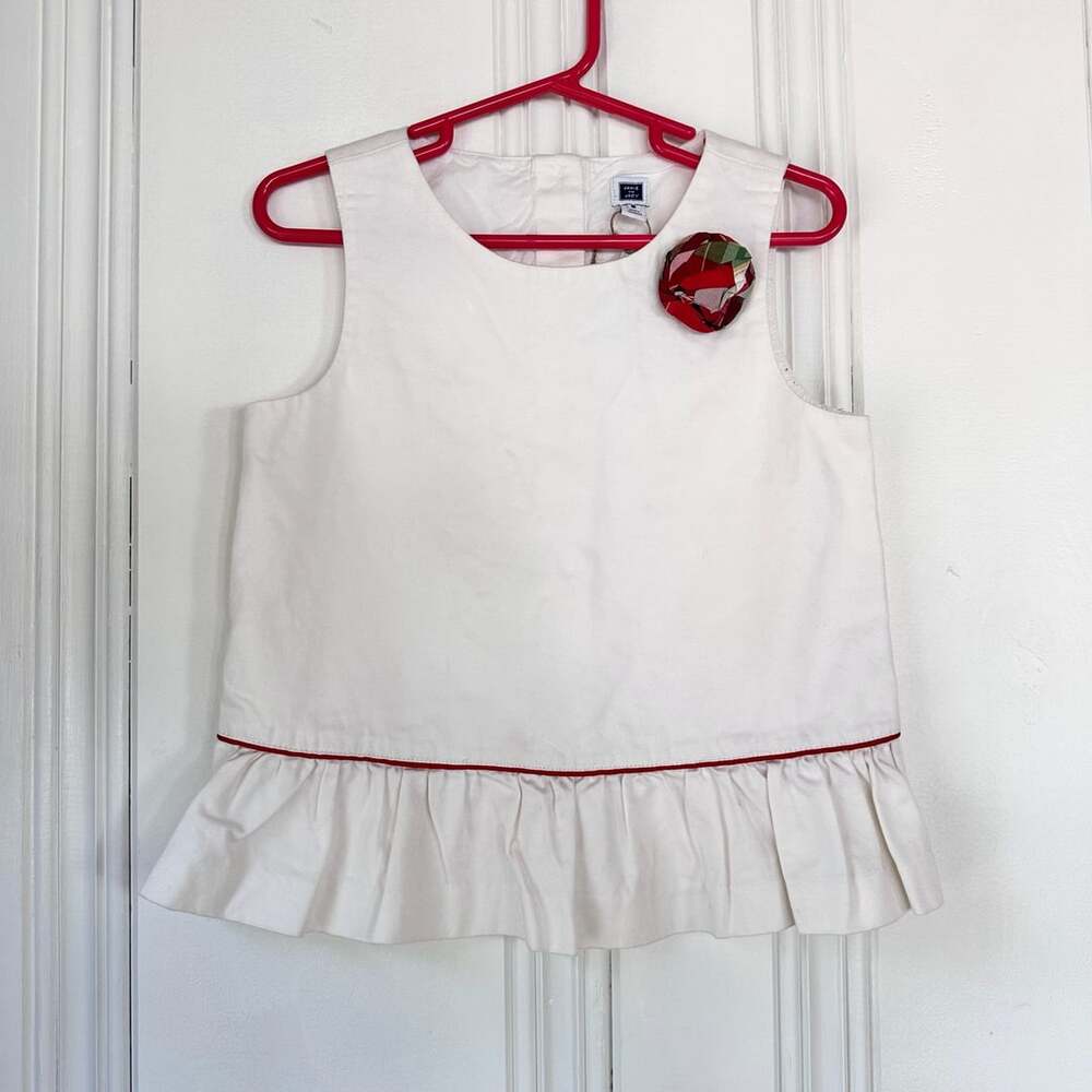 Janie And Jack size 5, White Ruffle Hem Top With Flower Brooch